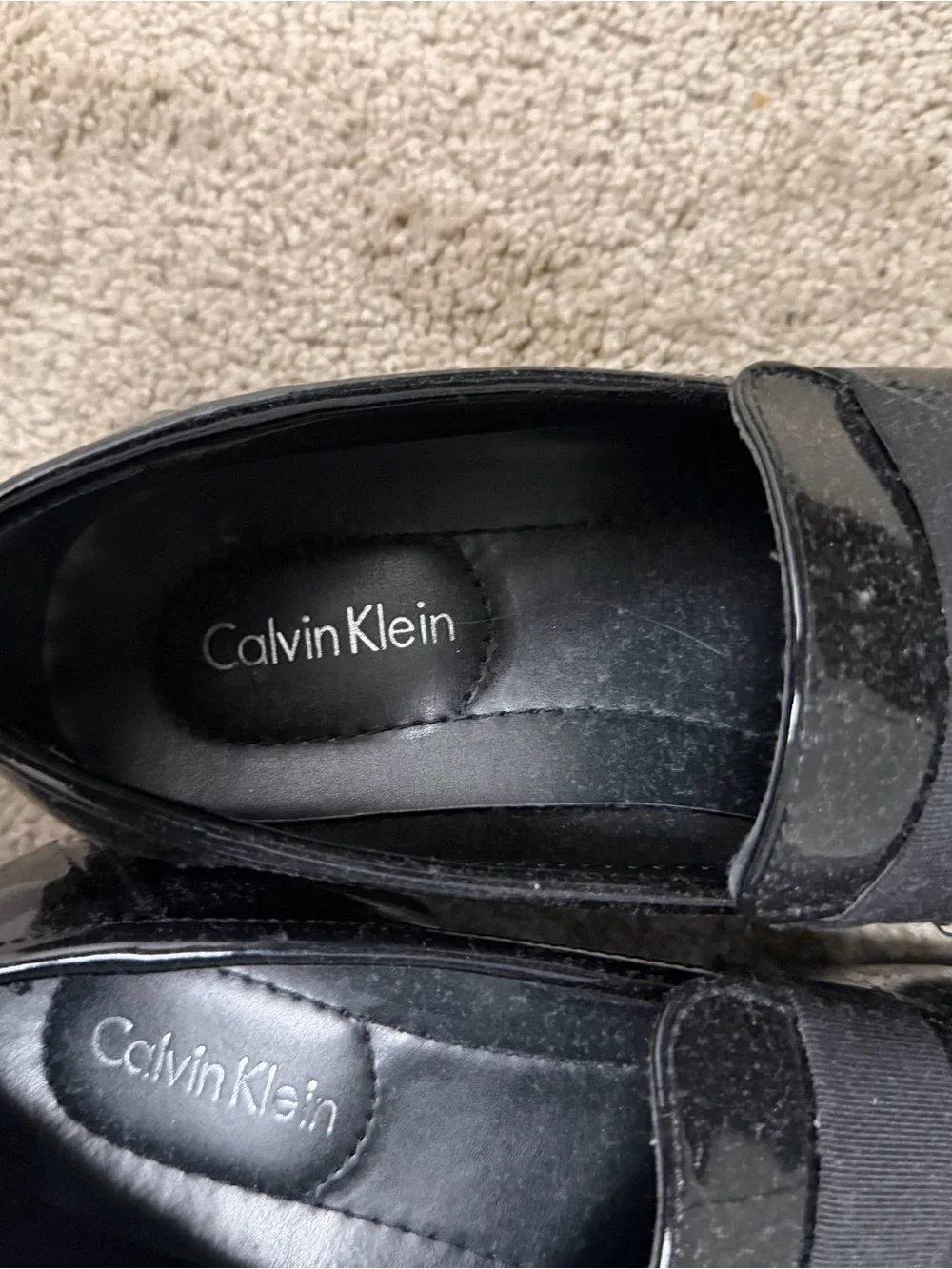 Calvin Klein Black Patent Slip-On Loafers with Elastic Band